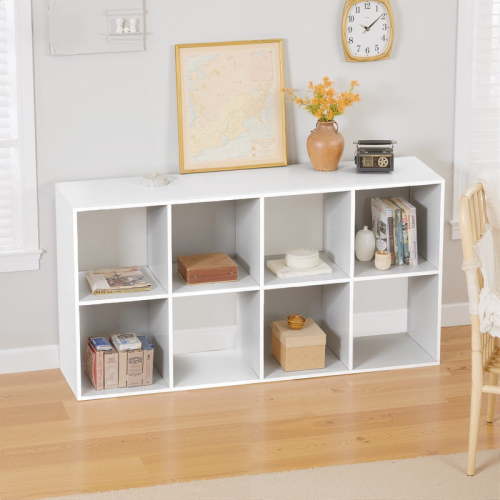 Beddle 8-Cube Storage Organizer, Open Bookshelf with Removable Back Panels, White Wood Bookcase for Living Room, Bedroom and Home Office