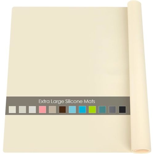Extra Large Silicone Mats for Countertop - Counter Table Protector Placemats for Baking Crafts, Kids Dinner Placemat Nonstick Nonskid Heat-Resistant Kitchen Pad, 23.6'' x 15.7'', Beige