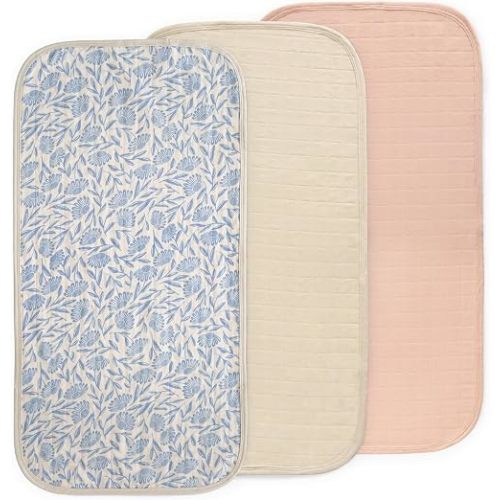mushie Water Repellent Changing Pad Liners | Cotton (Blue Flowers Combo)