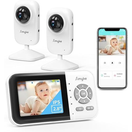 2Cameras Video Baby Monitor,Two Mode,2.8'' IPS Display Screen,Night Vision,2-Way Talk,1200ft Long Range,VOX,Lullaby,Free Smart Phone App, Works with iOS, Android,Ideal for Baby/Elderly/Pet