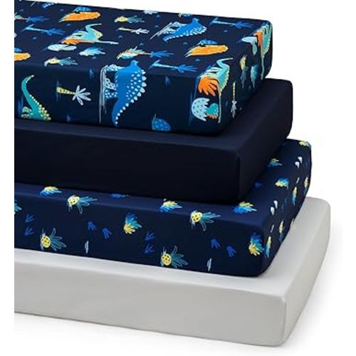 Amazon.com: david's kids 4 Pack Fitted Crib Sheets, Ultra Soft Breathable Comfortable Baby Sheet Set for Boys Girls Neutral, 28x52 Inch Fits Standard Crib and Toddler Mattresses, Navy Dinosaur : Baby