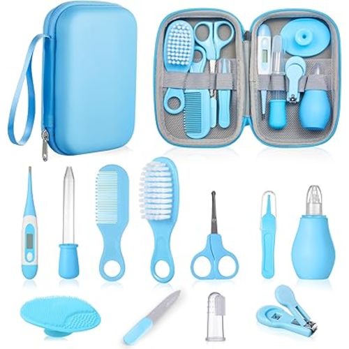 Baby Grooming and Health Kit, Lictin Nursery Care Kit, Newborn Safety Health Care Set with Hair Brush,Comb,Nail Clippers and More for Newborn Infant Toddlers Baby Boys,Baby Blue