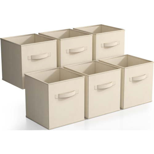 Sorbus 11" Collapsible Fabric Storage Cubes - 6 Foldable Bins with Handles for Clothes, Toys, Books (Beige)