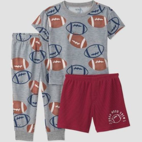Carter's Just One You® Toddler Boys' 3pc Football Short Sleeve Poly Pajama Set - Maroon/Gray 3T