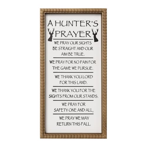 Hunting Wall Decor, 15.7×7.9 Inch Wooden Hunters Prayer Sign, Hunting Theme Art Boys Room Cabin Decorations for Home