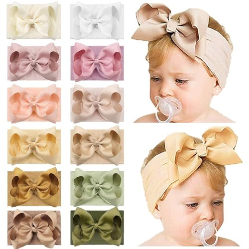Yxiang 12PCS 6" Baby Headband Bows, Soft Nylon Hairbands Cute Big Bow Super Elastic Headband for Baby Girls Newborn Infant Toddlers