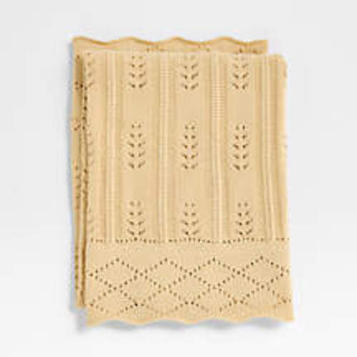 Ferne Pointelle Lambs Wood Yellow Organic Cotton Baby Stroller Blanket by Sharland England