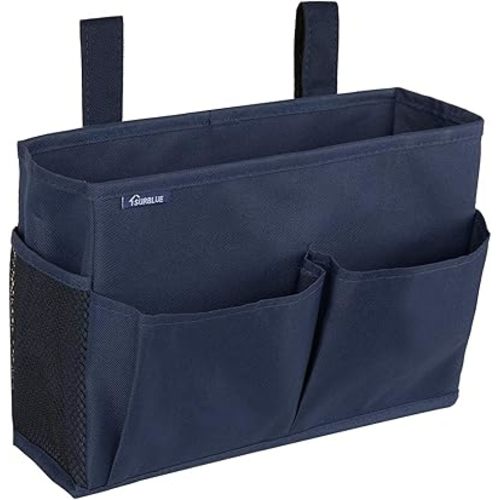 Surblue Bedside Caddy Hanging Bed Organizer Storage Bag Pocket for Bunk and Hospital Beds, College Dorm Rooms Baby Bed Rails,Camp 4 Pockets and 2 Hooks (Blue)