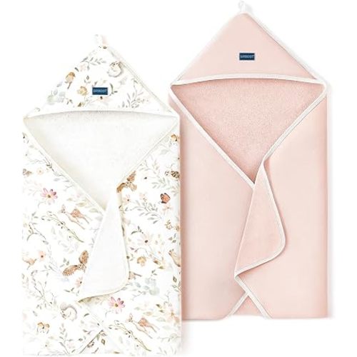 Baby Hooded Towel 2 Pack — Ultra Soft & Absorbent Cotton Blend Terry, 34"x34" Large Toddler Bath Towel with Original Design, Perfect Shower Gift for Newborn Baby Boy Girl