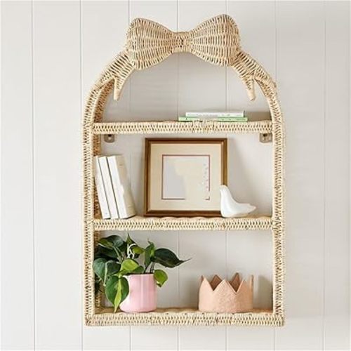 Rattan Wall Hanging Storage Basket, Boho Wall Decor and Woven Wall Shelf, Decorative Rattan Floating Shelves for Bohemian Style House, Cute Wall Art Above Couch or Bed