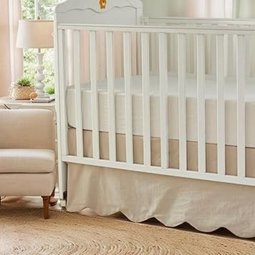 Brandream Scallop Edge Organic Cotton Crib Skirt, Baby Boy, Baby Girl, Gender Neutral Crib Skirt Toddler Bedskirt Farmhouse Chic Nursery Crib Bed Skirt, Boho Bohemian Solid Beige Skirt