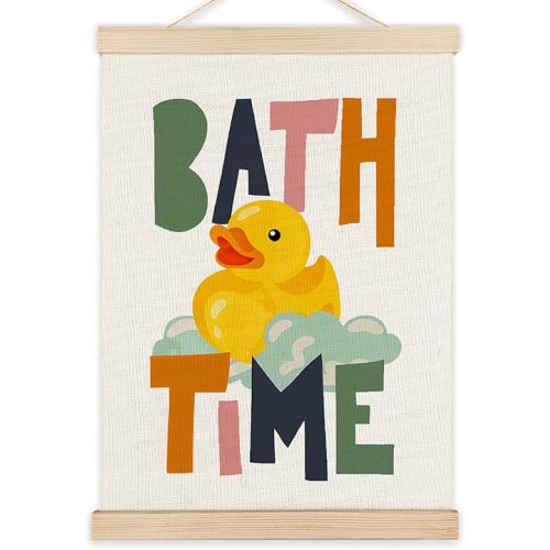 LZYRF Rubber Duck Bathroom Wall Art Poster Framed, Rubber Duck Bathroom Decor, Bath Time Baby Yellow Ducks Canvas Prints Wall Decor for Kids Bath Room Washroom, 12x16 Inch