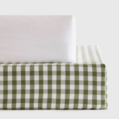 Organic Percale Gingham Crib Sheet 2-Pack in Olive