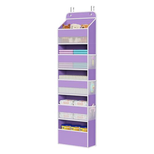 Univivi 5-Shelf Over The Door Hanging Organizer, Back of Door Organizer With 5 Compartments 6 Side Pockets for Baby Bedroom and Bathroom Storage (Purple)
