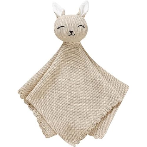 LAWKUL Bunny Lovey Baby Blanket Soft Cuddly Security Blanket Knit Snuggle Comfort for Newborns Toddler Boy Girl Camel 16x16in