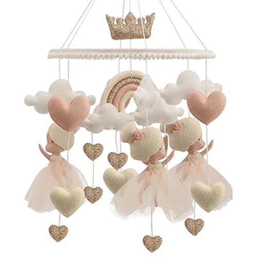 Ballerina Princess Baby MobileTulle Skirt Crib Mobile Rainbow Cloud Nursery Decor Felt Ballet Dancer Mobile