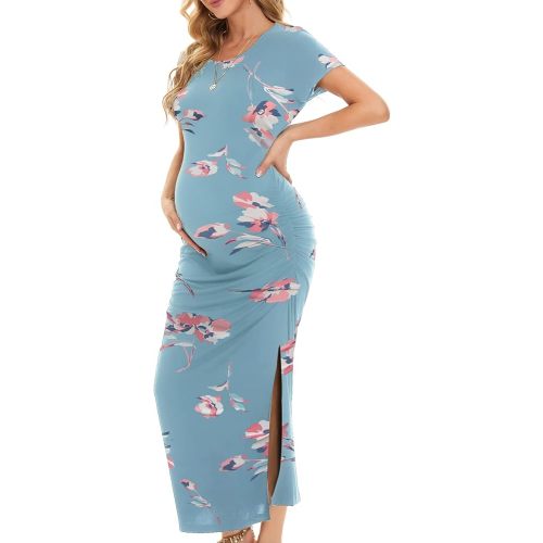Smallshow Women's Split Long Short Sleeve Maternity Dress