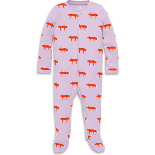 Baby Organic Footie In Foxes, Hydrangea Foxes - Primary | Maisonette