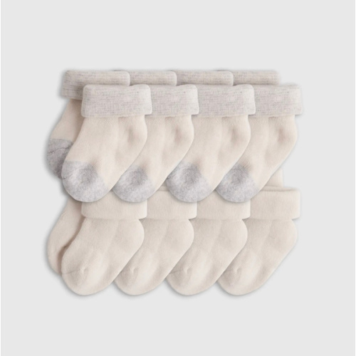 Organic Cotton Fold Over Socks 8-Pack - Baby in White/Grey