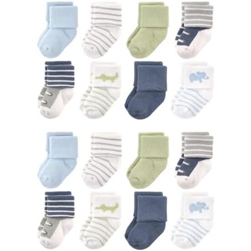 Luvable Friends Unisex Baby Baby Cotton Rich Terry Socks 16-Pack, Safari, 0-6 Months
