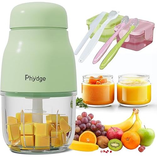 Baby Food Maker-Upgrade, Phydge Baby Food Blender with Baby Food Containers, Silicone Spoons, Easy to Clean, 10oz Baby Food Processor for Fruit, Vegetable, Meat
