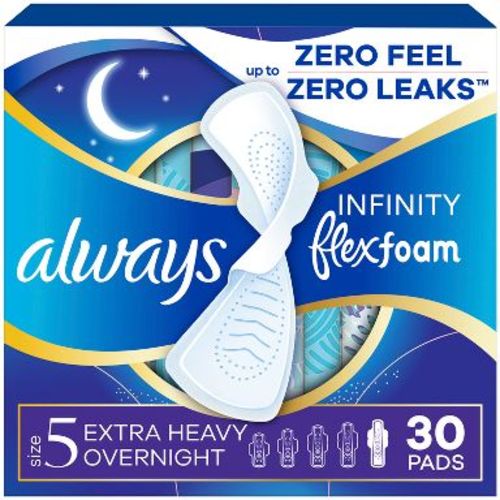 Always Infinity FlexFoam Pads for Women - Extra Heavy Overnight Absorbency - Unscented - Size 5 - 30ct