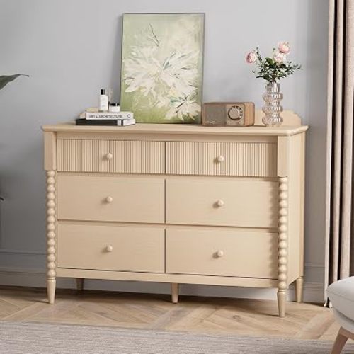 JOINICE Oak Nursery Dresser for Kids Bedroom, 6 Drawers for Storage