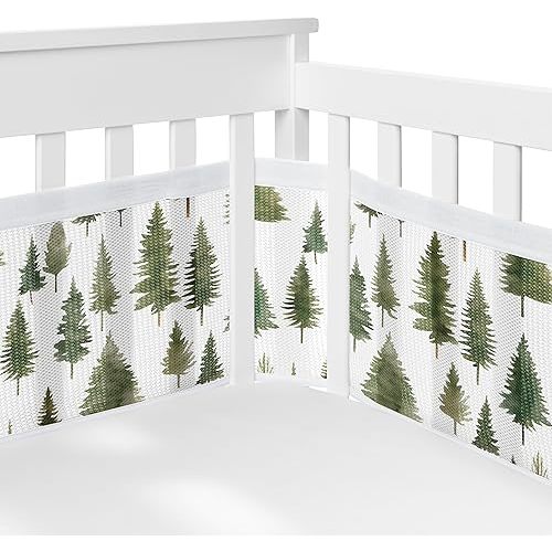 Sweet Jojo Designs + BreathableBaby 2-Piece Breathable Mesh Crib Liner Set (Sage Green Woodland) for Boys/Girls, Baby, Infants/Newborn Nursery (Forest Themed, Nature, Pine Tree, Abstract, Watercolor)