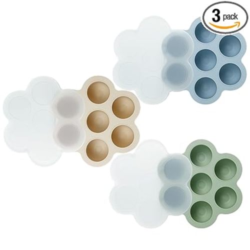 PandaEar 3 Pack Baby Food Freezer Tray with Lids, Silicone Baby Food Storage Container for Homemade Baby Food, Purees, Breastmilk (Blue/Green/Carnation)