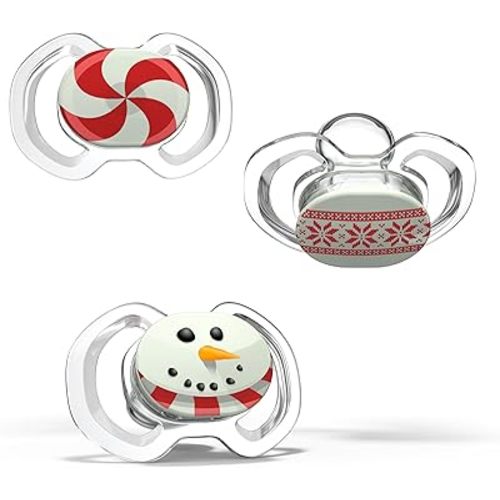 Smilo Baby Christmas Pacifier - 3 Pack of Slimline Dummies for Babies from 9+ Months - 100% Silicone Glow in the Dark Binky BPA Free - Christmas Original