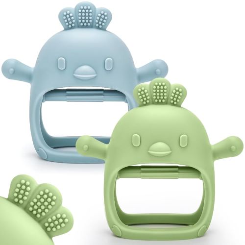 2Pcs Silicone Baby Teether Toy for Infants 3+ Months, BPA Free Anti-Drop Silicone Mitten Teething Toy for Soothing Sore Gums, Baby Chew Toys for Sucking Needs