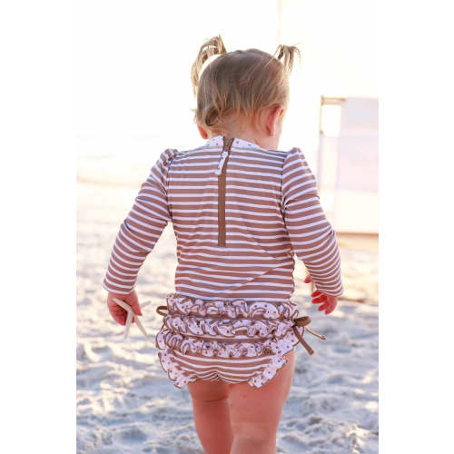 Long Sleeve Rash Guard With Ruffle Bottom | Sandy Stripes