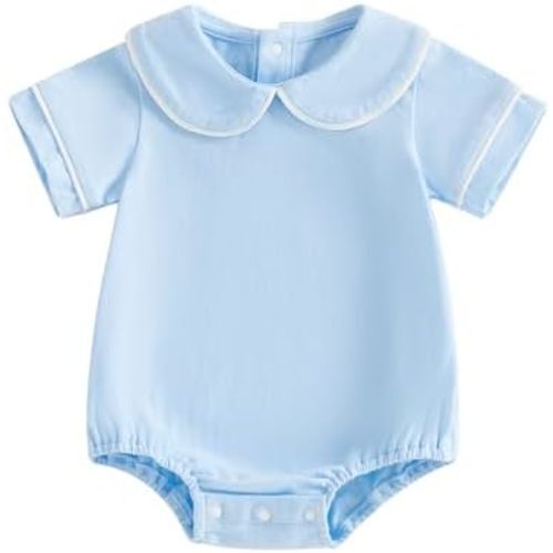 Newborn Baby Boy Girl Clothes Short Sleeve Solid Bubble Romper Doll Collar Bodysuit Shirt Summer Outfit 0-18M