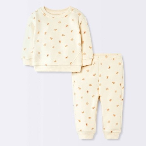Baby 2pc Christmas Holiday Gingerbread Cookies Fleece Sweatshirt and Jogger Pants Set - Cloud Island™ Cream 6-9M