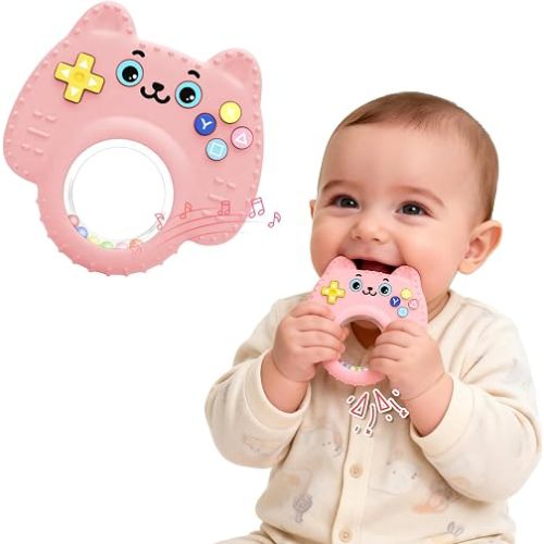 Amazon.com: Silicone Baby Teething Toys for 0-6-12 Months, Kitten Remote Rattle Teether for Infant Gum Relief, No BPA Chew Toy for Infant 0-3-6-9-12, Easy-Grip Ring Gift for Travel & Bath : Baby