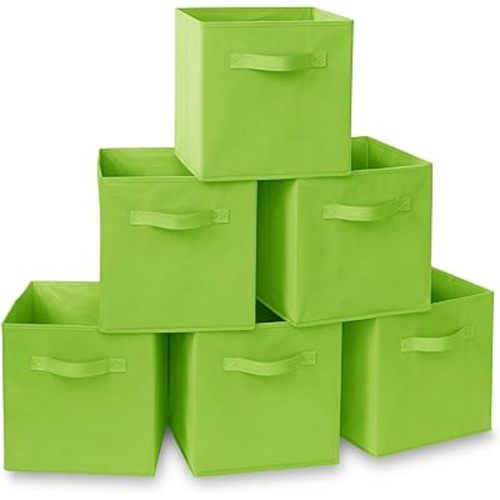 Casafield Set of 6 Collapsible Fabric Cube Storage Bins, Lime Green - 11" Foldable Cloth Baskets for Shelves, Cubby Organizers & More