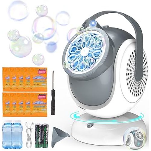 Big Bubble Machine - Automatic Bubbles Blower for Kids, Toddlers - 360° Oscillation & 75° Adjustment, Bubble Toys with LED Light - Gifts for Boys, Girls, Easter, Outdoor, Birthday, Party Use