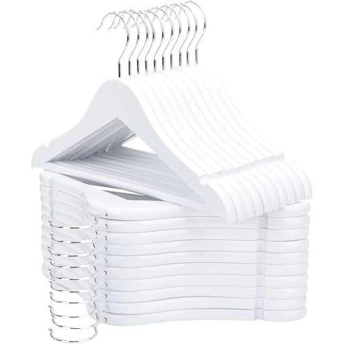 FairyHaus Kids Wooden Hangers 20 Pack, 12.8 Inch White Solid Baby Wood Hangers for Closet, Anti-Rust 360 Swivel Hook, Notches & Smooth Finish, Durable & Strong for Children's Clothes