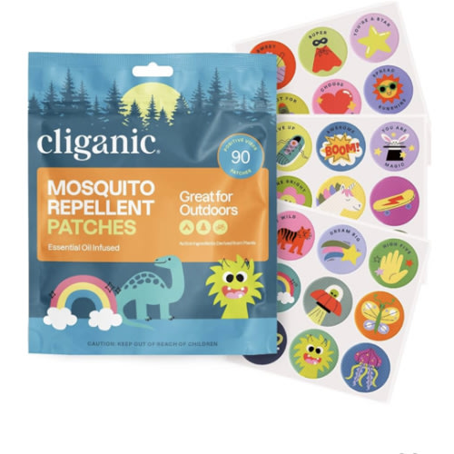 Cliganic Mosquito Repellent Stickers (90 Pack) - Positive Vibes Patches for Kids, Natural DEET-Free, Essential Oil Infused