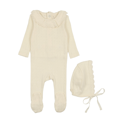 Fine Pointelle Ruffle Collar Footie Set