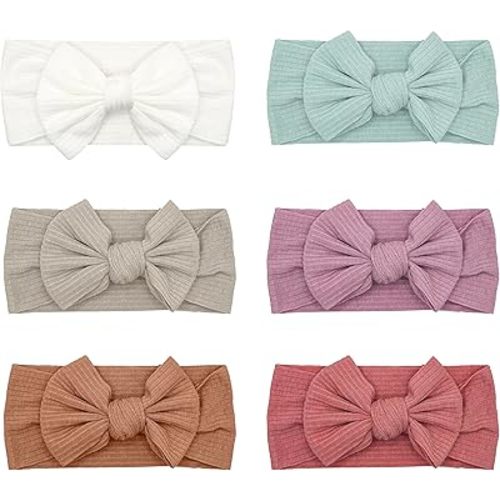 6 Pack Pink Baby Girl Headbands and Bows, Handmade Infant Headband Bows for Baby Girls Head Wraps Newborn Toddler Bonnet Unisex (03H-01)