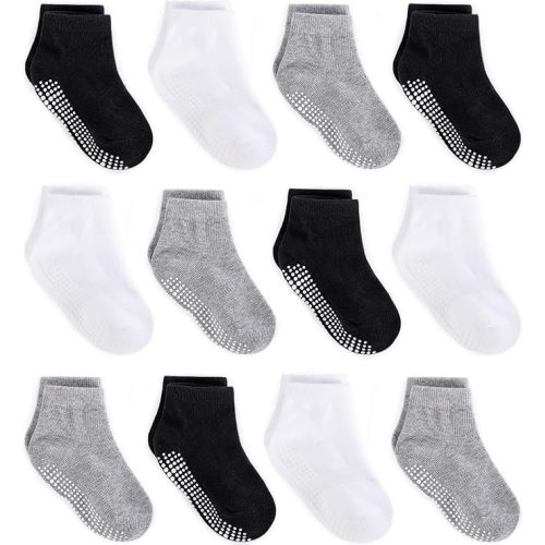 ZAPLES Baby Non Slip Grip Ankle Socks with Non Skid Soles for Infants Toddlers Kids Boys Girls (Boys - 9 Pairs, 6-12 Months)