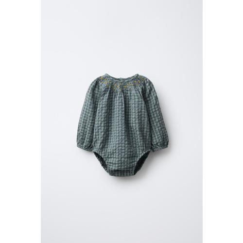 PLAID EMBROIDERED ROMPER - Blue / Gray | ZARA United States