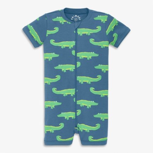 Primary Baby Organic Zip Shortie In Gator Pals In Moonlight Alligators Size 3-6 Months