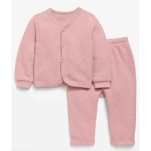 Long-Sleeve Button Front Fleece Top and Pants Set for Baby