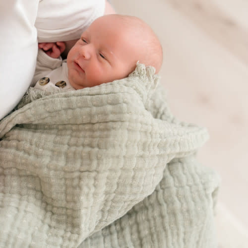 Crane Baby Multi-Layer Muslin Baby Blanket - Sage Green