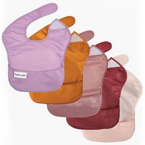 Tiny Twinkle Mess-Proof and Waterproof Baby Food Bib for Boys or Girls, Machine Washable and BPA-Free w/Adjustable Closure (5-Pack, Girl Solids)