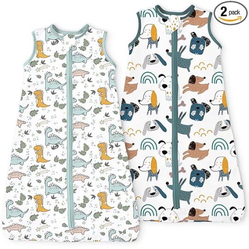 Sleep Sack 6-12-15 months 2-Pack, 0.5 TOG Stretchy Summer Baby Wearable Blanket with 2-Way Safe Zippers, Cozy Soft Sleeveless Sleeping Bag for Babies