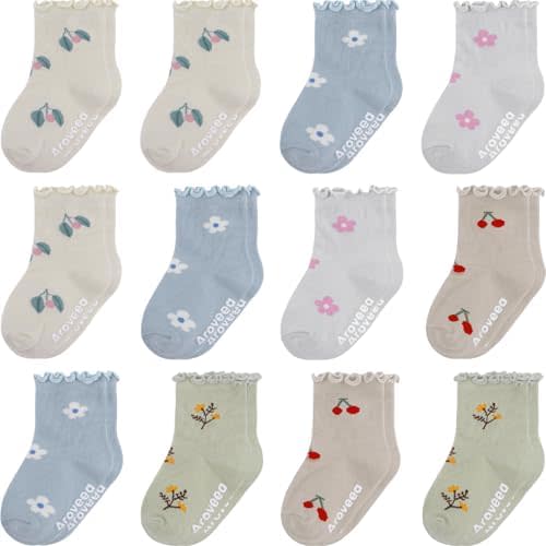 Non Slip Grip Ankle Baby Socks 12 Pack for Toddler Boys and Girls Kids,Infant Cute Cotton Baby Socks