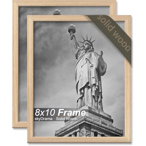 skyDrama Natural Solid Wood 8x10 Picture Frame, Display 8 x 10 Inch Picture Poster Photo, Vertical & Horizontal Wall Hanging - 2 Pack/Black/8"x10"
